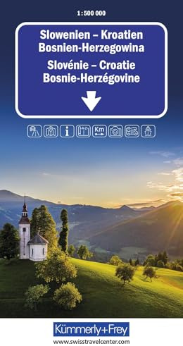 Kümmerly+Frey Strassenkarte Slowenien, Kroatien, Bosnien-Herzegowina 1:500.000: Inkl. Transitpläne, Ortsverzeichnis und Reiseinformationen