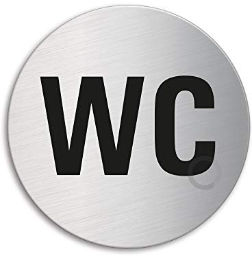 Schild WC Ø 75 mm Türschild aus Edelstahl fein-matt gebürstet selbstklebend 8480