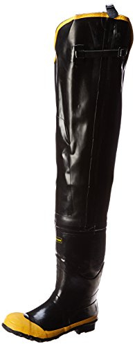 LaCrosse Economy Hip 32 Men's Waterproof Steel Toe Work Boots featuring Premium Natural Rubber Construction and High Traction Diamond Bar Outsole, Black - 9