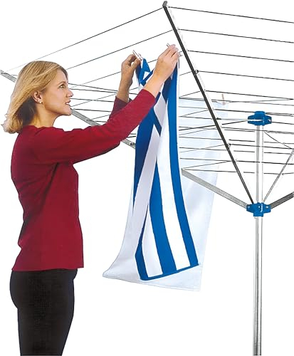 BURI Wäschespinne 50m aus 100% Aluminium mit Bodenhülse Alu Wäscheständer platzsparend Wäscheleine Wäschetrockner Garten Wäsche aufhängen leichtgewichtig 2kg rostfrei Clothes Dryer Outdoor 190cm hoch