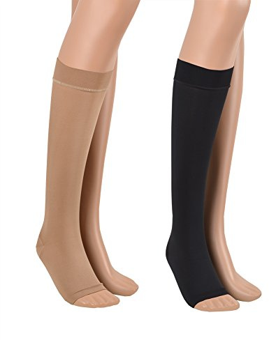 ASSISTICA® Gambaletti Contenitivo e Graduata 23-32 mmHg a Punta Aperta, Calze Compressione Medicali di Classe 2 per Uomo e Donna (158-170 cm / Medium, Beige)