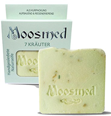 Moosmed 7 Kräuter Seife 100 g, medizinische Naturseife, handgesiedet, vegan | Stückseife mit Ringelblume und Zitronenmelisse für milde, schonende Pflege, ideal für empfindliche Haut