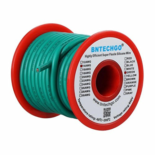 BNTECHGO 14 Gauge Silicone Wire Spool 40 ft Green Flexible 14 AWG Stranded Tinned Copper Wire