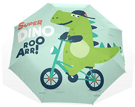 ISAOA Automatischer Reise-Regenschirm,kompakt,faltbar,Netter Dinosaurier,Winddicht Stockschirm,Ultraleicht,UV-Schutz,Regenschirm f¨¹r Damen,Herren und Kinder