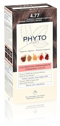 Phyto Paris Permanente Haarfarbe 4.77 Tiefes Kastanienbraun Intensive Natürliche Farbe Vollständige Grauabdeckung Mit Pflanzlichen Pigmenten Komplett Set für die Einmalanwendung ohne Ammoniak