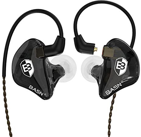 BASN Bsinger In-Ear-Monitore Geräuschisolierende Kopfhörer, Dual-dynamische Treiber High Definition Kabelgebundene Ohrhörer mit abnehmbarem MMCX-Kabel für Musiker Schlagzeuger Sänger (Schwarz)