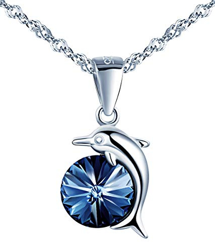 MicVivien Collier Femme Pendentif Femme Dauphin en argent 925 et Cristal Bleu Bijoux Femme Chaîne Femme 45cm