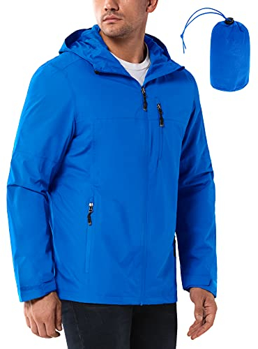 33,000ft Regenjacke Herren Wasserdicht Outdoorjacke Leichte Freizeitjacke Packbare Windjacke Fahrrad Regenmantel mit Kapuze Hell Blau M
