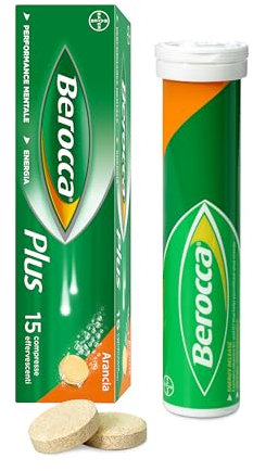 Berocca Plus - Integratore Multivitaminico Vitamine e Minerali, con Vitamine B e C, Magnesio e Zinco, per Energia, Concentrazione e Memoria - 15 Compresse Effervescenti Gusto Arancia