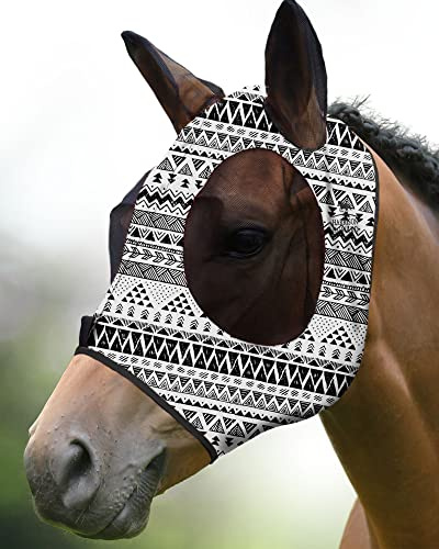 Harrison Howard Super Comfort Stretchy Fly Mask Large Eye Space with UV Protection Soft on Skin with Breathability Ethnischer Druck (L)