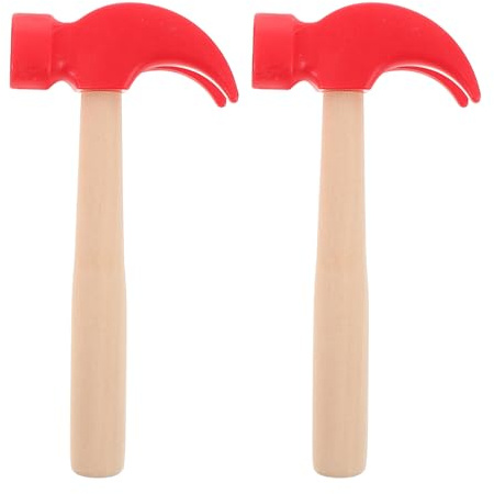 Tomaibaby Wooden Hammer Toy, Mini Red Wooden Mallet Hammering Toy, Simulation Hammer for Children Pretend Play Educational s Repair Tools Boys Girls Party Gifts, 2PCS