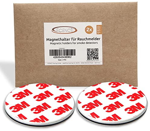 ECENCE Soporte magnético para detector de humo - 2 unidades soporte magnético adhesivo para detectores de humo Ø 50mm - Base sin taladros para detector humo y alarmas para casa contra incen