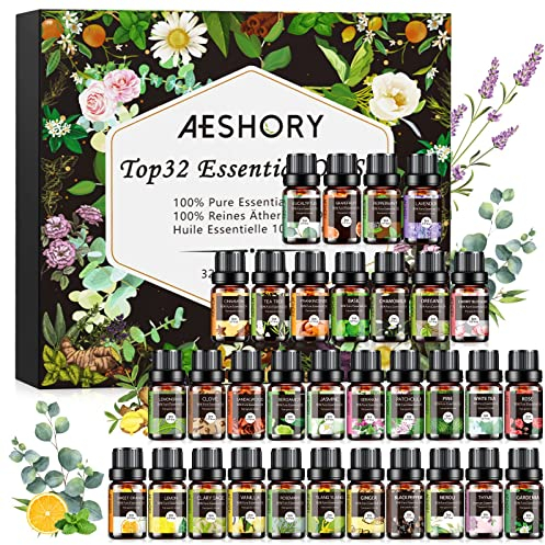 Aeshory - Naturrein Ätherische Öle für Diffuser, 32 x 5ml Essential Oils Geschenkset Aromatherapie Aroma Öl Duftöle für Luftbefeuchter, Kerzenherstellung, Seifen, SPA, Massage