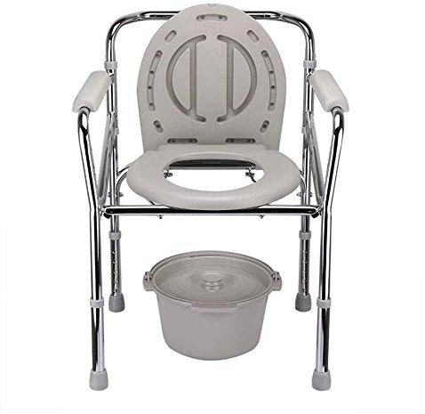 KLZUOPT Scaldasalviette Toilette Sedia Portatile Regolabile per Anziani con Piedino Antiscivolo Sgabello Toilette Mobile Pieghevole con Portasciugamani di Carta (placcatura)