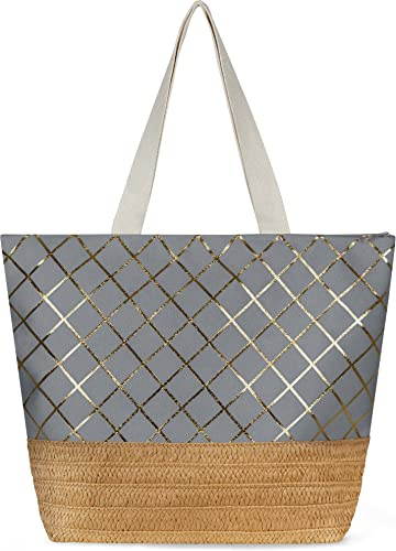 normani Große Schultertasche - Strandtasche - Shopper mit Reißverschluss und Innentasche - XL Damen Tasche 20 Liter