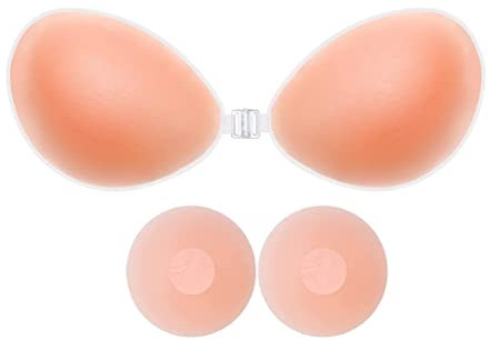 ANASH Sticky Bra, Stick on Bra for Women with 2 Nipple Covers, Women Silicone Strapless for Partywear,Weddings, Ideal for Off Shoulder (UK, Cup & Band, C, 1, Skin)
