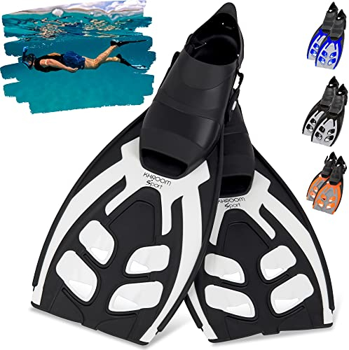 Khroom Flossen Erwachsene Gr. 36-47 - Hochwertig, Made in Italy, Schwimmflossen zum Schnorcheln & Tauchen, Unisex verstellbare Schnorchelflossen / Taucherflossen Damen & Herren (Weiß, 36-41)