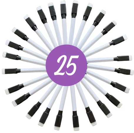 Kitastik 25 Dry Wipe Board Pens and Eraser Built-in White Board Markers Black | Magnetic Dry Wipe Pens Fine | No Plastic Packaging - Boxed White Board Pens and Erasers | Whiteboard Pens black (25)