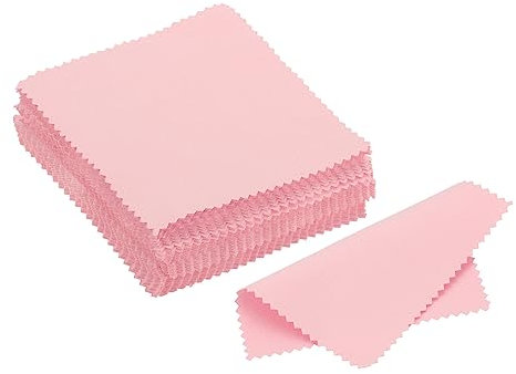 PATIKIL 3.94x3.94 Jewelry Cleaning Cloth, 50Pcs Double-Sided Microfiber Polishing Cloth for Silver Gold Brass Platinum Jewelry, Pink