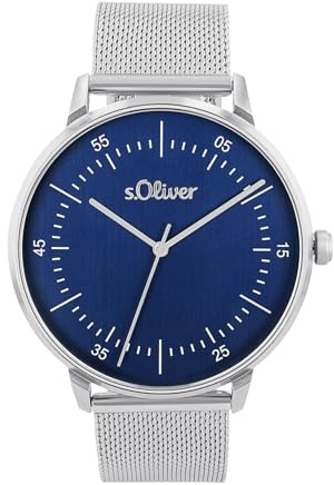 s.Oliver Armbanduhr Herren Quarzuhr analog, mit Edelstahl Armband, Silber, 5 bar wasserfest, Kommt in Uhren Geschenk Box, 2036543