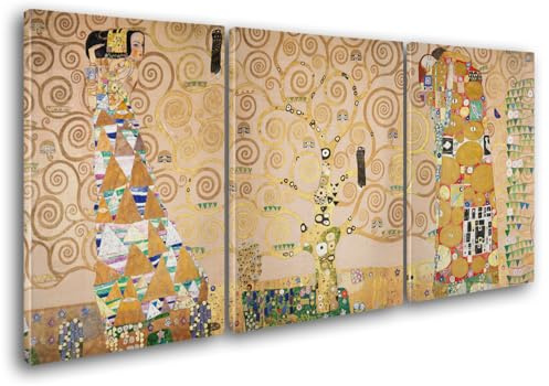 Giallobus - Große Gemälde im XXL-Format - Gustav Klimt - Abstrakte Kunst - Der Baum des Lebens - Leinwand - 218x100cm | 3pcs. x 70x100cm - Moderne Gemälde für zu Hause