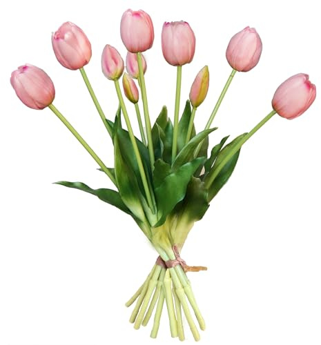 Kainonnan 10 Pcs Fake Tulips Tulips Artificial Flowers Real Touch Fake Flowers Artificial Flower Bouquet for Home Table Party Wedding Decoration(Light Pink)