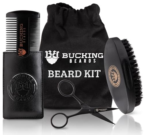 Bucking Beards Beard Kit for Men - All-in-One Beard Grooming Kit with Brush, Comb, Scissors & Travel Bag - Durable Grooming Tools for Daily Style and Care