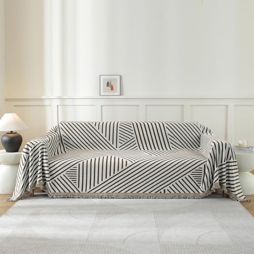 YSTELLAA Housse De Canapé 3 Places, 180×340CM, Protection Sofa, Jete De Canape Grande Taille Épaisses, Housse Universelle Four Seasons, Décoration Intérieure, pour Le Salon, Café Foncé-Line