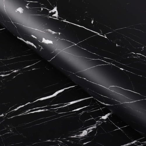 FunStick 90CM×5M Marmor Folie Selbstklebend Schwarz Möbelfolie Küche Selbstklebend Schwarze Dekofolie Selbstklebend für Möbel Tisch Küchenschränke Marmoroptik Klebefolie Wand Tapete Küche Abwaschbar