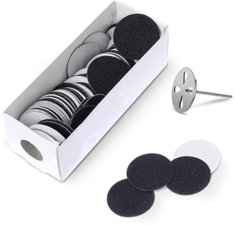 Andibro 100 Stück Schleifscheibe Pediküre, 150Grit 25mm Ersatz Schleifpapierscheiben und Metall Bit für Nagelpolieren Abgestorbener Haut Hornhautentfernung Elektrische Fußfeilen Werkzeuge