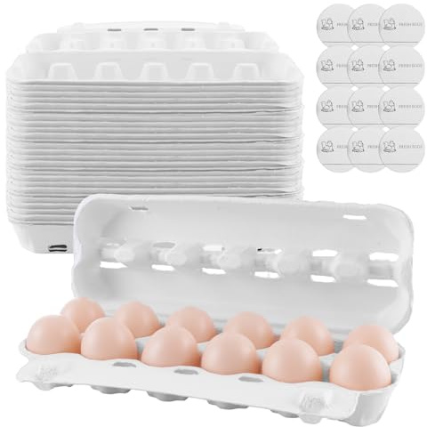 ZOFUN 24 Stück Eierkarton Eierkartons 12er Pappe, Eierschachtel für Hühnereier für je 12 Eier mit Aufklebern, Biologisch Abbaubar Eierschachteln für Eier (weiß)