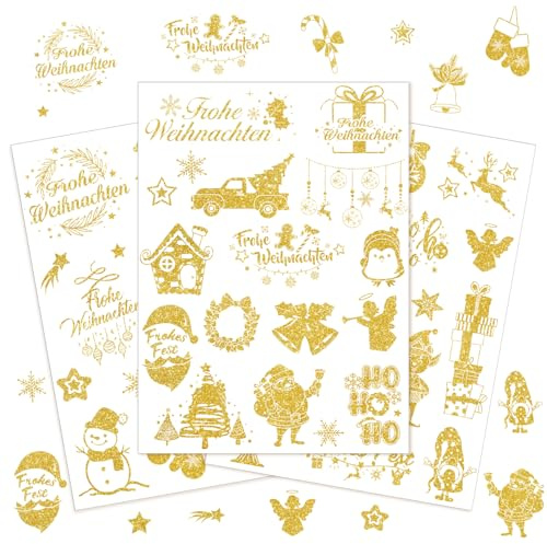 DPKOW 106pcs Weihnachtssticker Selbstklebend, Gold Glitzer Geschenkaufkleber Weihnachten Aufkleber Frohe Weihnachten Deko Merry Christmas Stickers zum DIY Scrapbooking Weihnachtssticker Fenster