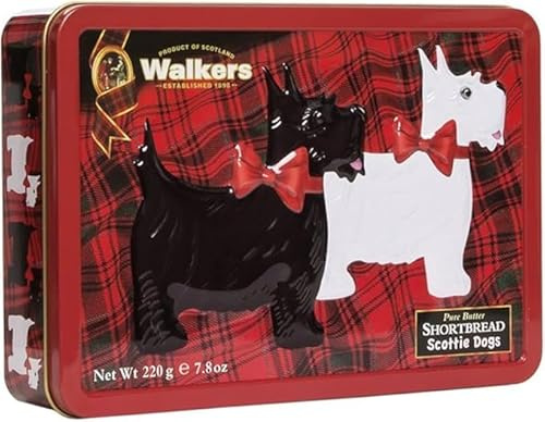 Walker's Shortbread Scottie Dog Shaped Cookies, All-Butter Shortbread, Gift Tin, 220g (Pack of 12)