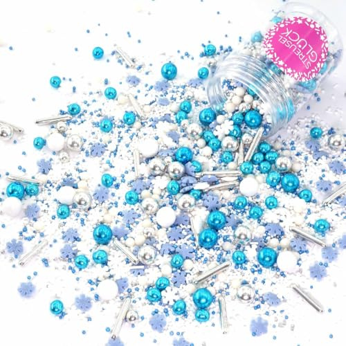 Streusel Glück Weihnachten Schneezauber weiss blau silber 90g Weihnachtsstreusel Schneeflocken | essbare Tortendeko Christmas | Zuckerstreusel Plätzchendeko Plätzchen Kekse verzieren | Sprinkles