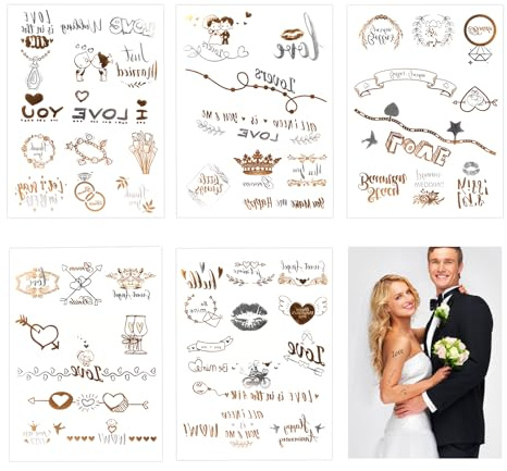 Temporäre Tattoos Hochzeit,Festival Tattoos Gold Tattoo | Flash Tattoos Wasserdichte,Klebe-Tattoo Bride Team Braut Hochzeit Tattoo für Wedding Dekorationen Erwachsene Halloween