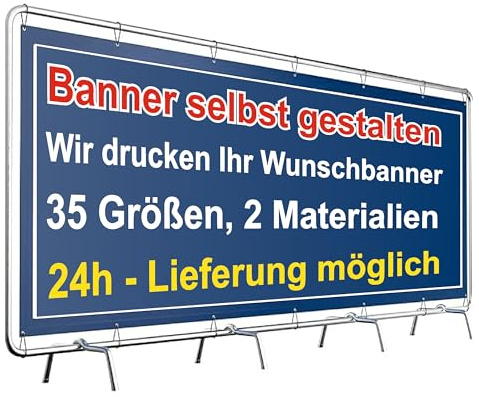 Banner selbst gestalten – Personalisiertes Werbebanner mit Wunschtext & Bild | PVC- oder Mesh-Banner | Wetterfest, UV-beständig & reißfest | Ideal für Werbung, Events & Unternehmen