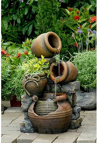 Multi Pots Outdoor Water Feature Fountain With Flower Pot