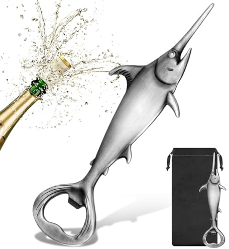 LKKCHER Swordfish Décapsuleur de bière, cadeau de pêche pour pêcheur, décoration d'espadon, cadeau d'anniversaire, fête des pères, cadeau de Noël pour homme, femme, papa, pêcheur, accessoires de bière