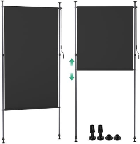 LIFERUN Tenda da sole verticale con morsetto, 120 x 310 cm, tenda da sole verticale allungabile, senza forature,con manovella, protezione solare dal vento, per balcone, giardino
