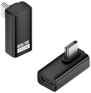 QIANRENON 80 Gbps USB C de carga rápida de datos de ángulo de 90° PD240W USB 4 2.0 tipo C macho a hembra adaptador de ángulo recto de función completa 8K @60Hz, carcasa Al, para teléfono, tablet, PC