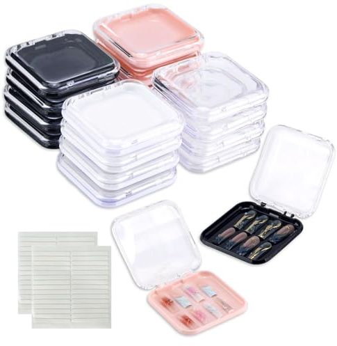 Shimmerz 16 piezas de cajas para uñas postizas con 60 piezas de cinta adhesiva de doble cara para empaque de uñas postizas, exhibidor de uñas falsas