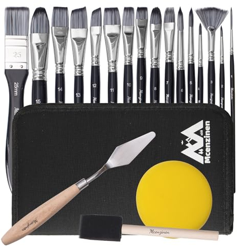 Mcenzinen Pinsel Set 20 Stück Premium Synthetisches Künstlerpinsel | Organisationstasche und Spachtel für Acryl, Aquarell, Öl,Gouache, | kein Haarverlust | Acryl Pinsel, Öl Pinsel