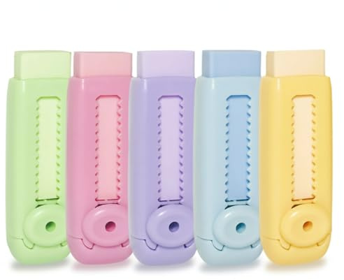 Joylio Lot de 5 gommes rétractables aux couleurs pastel, gommes propres et précises pour l'école, le bureau, l'art et la maison. Gommes portables et durables pour enfants et adultes