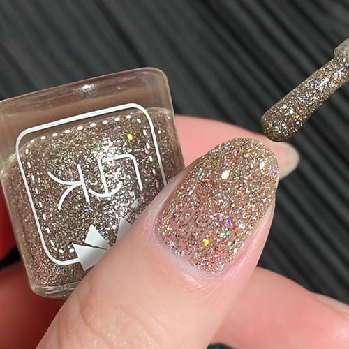 Glitter Nail Polish - Clear Gold Shimmer Nail Varnish Quick Dry - Long Lasting Chip Resistant Nail Varnish Natural - No UV Light Needed - Bon Toxic Natural Nail Polish for Women
