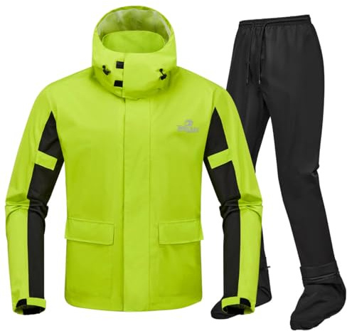 IRON JIA'S Traje de lluvia Moto Impermeable Hombre, Chaqueta Impermeable Moto Hombre,Confeccionado en tejido, resistente al viento, al agua, a la lluvia y ligero Verde L