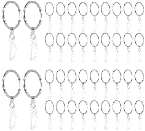 80 PcsCurtain Rings and Hooks 30mm: 40 Metal Hooks Curtain Pole Ringswith 40 Plastic Curtain Rings for Poles Pole Rods Hanging Drapery Curtains (Silver)