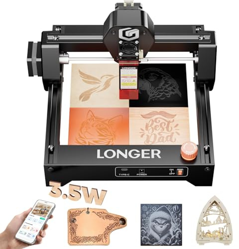 Longer Ray5 3.5W Mini Laser Engraver, DIY CNC Engraving, 12000 mm/min High-Speed, 0.04mm Precision, 140×130mm Working Area, Safe for Home & Beginners