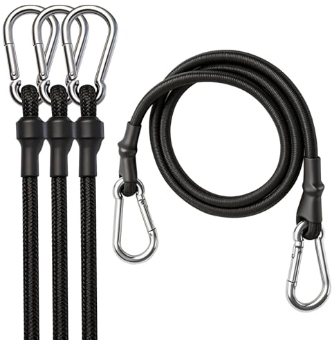 4pcs Spanngummi mit Karabiner 120cm, 8mm Expander mit Karabinerhaken, Gummispanner mit Karabiner Extra Stark für Sonnensegel, Tarps, Garten, Fahrrad, Auto, Ladung
