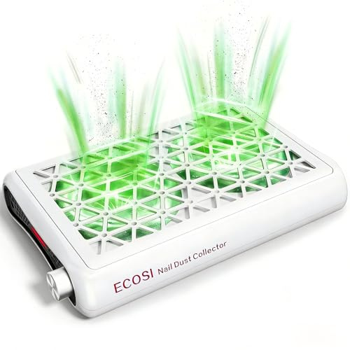 ECOSI Nail Dust Collector, 8000RPM & 1600PA Dual Turbo Professional Vacuum Fan Dust Extractor with 30 Pcs Filter Papers, Stepless Adjustable Suction for Manicure, Salon Nail Tech & Home