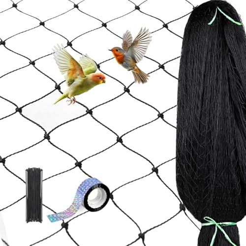 LALAGO Filet Anti Oiseaux 7,5m x 7,5m Mailles de 25mm x 25mm, Filet Poules Voliere de Protection, Polyvalente Filet Anti Pigeon pour Volière, Poulailler, Potager et Arbres Fruitiers